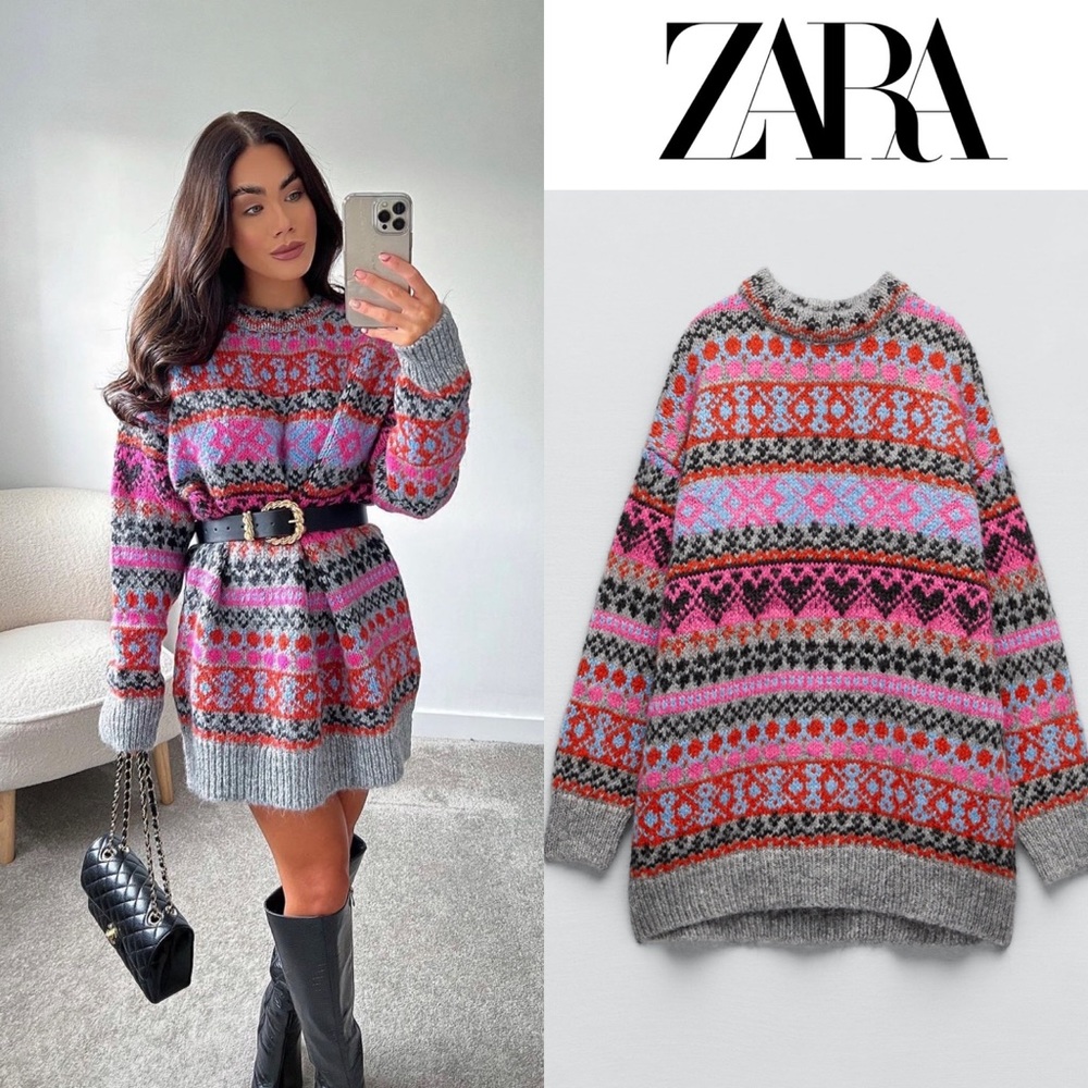 NWT zara longlined jacquard sweater